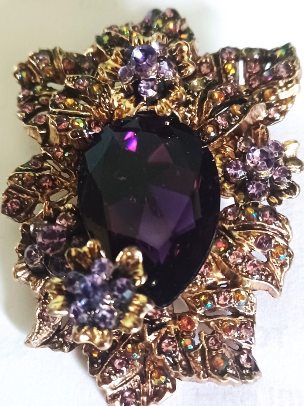 Large Rhinestone Brooch With Purple Rhinestones.